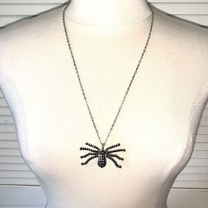 Silver and Black Spider Pendant Necklace long chain Halloween